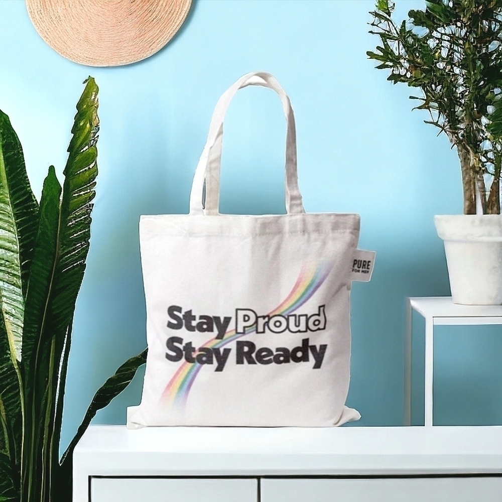 Pure For Men "Stay Proud Stay Ready" Market Tote NWOT 14.5×15"